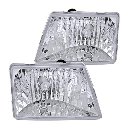 Spec-D Tuning Chrome Housing Clear Lens Headlights Compatible with 1998-2000 Ford RangerL+R Pair Head Light Lamp Assembly