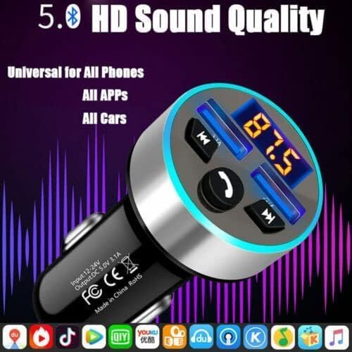 Trasmettitore FM, Bluetooth 5.0, adattatore audio per autoradio lettore MP3 con doppio caricatore USB per telefoni e tablet