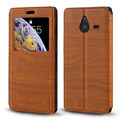Nokia Lumia 640XL Case, Wood Grain Leather Case with Card Holder and Window, Magnetic Flip Cover for Nokia Lumia 640XL