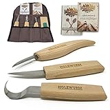 UMFANGREICHES SCHNITZSET - Dieses Schnitzwerkzeug-Set enthält ein Schälmesser (Löffelschnitzmesser), zwei Schnitzmesser, einen Lederriemen inkl. Polierwachs, eine Transporttasche und zwei Broschüren.
