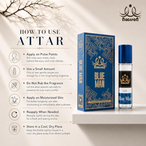 Image of Blue Man Attar 6ml - Long Lasting Alcohol-Free Perfume Oil for Men | Premium Fresh Aqua Fragrance | Roll-On Ittar for Daily Wear, Office & Special Occasions