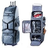 VIGEGARI Upgraded Rolling Baseball Bag with Sturdy Hard Backing - Large Softball Bag with Wheels for 4 Bats, Large Team Equipment Duffle Bat Bag, Catcher Gear Bag for Boys 8-12, Youth, Adults