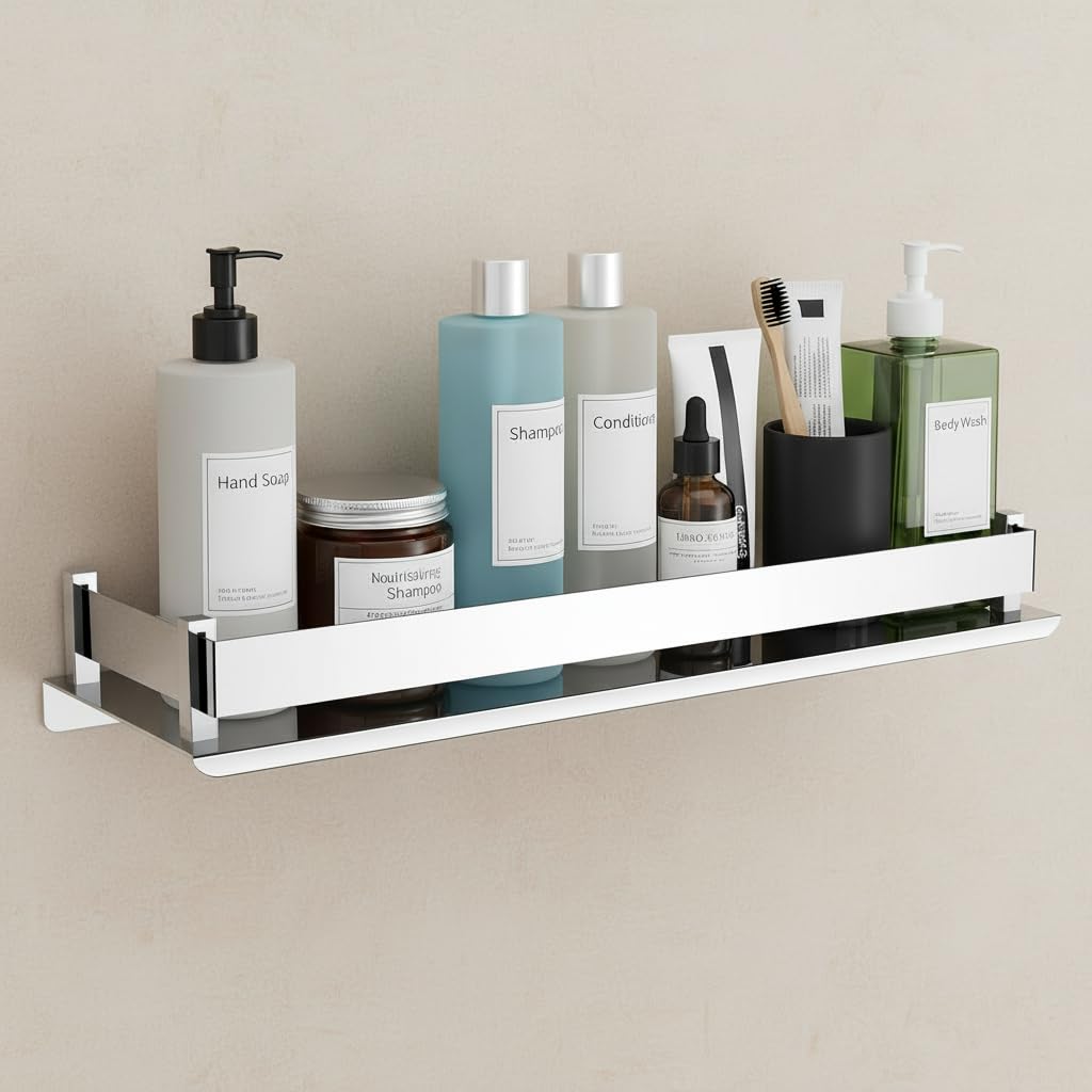 Filox Stainless Steel Multi-use Rack Bathroom Shelf Soap Stand Tumbler Holder Toothbrush Holder Stand Rack Accessories (Single Shelf)-image-5
