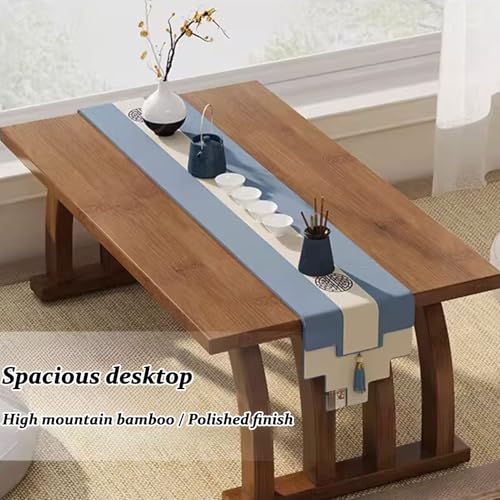 Table basse japonaise en bambou naturel, finition tatami