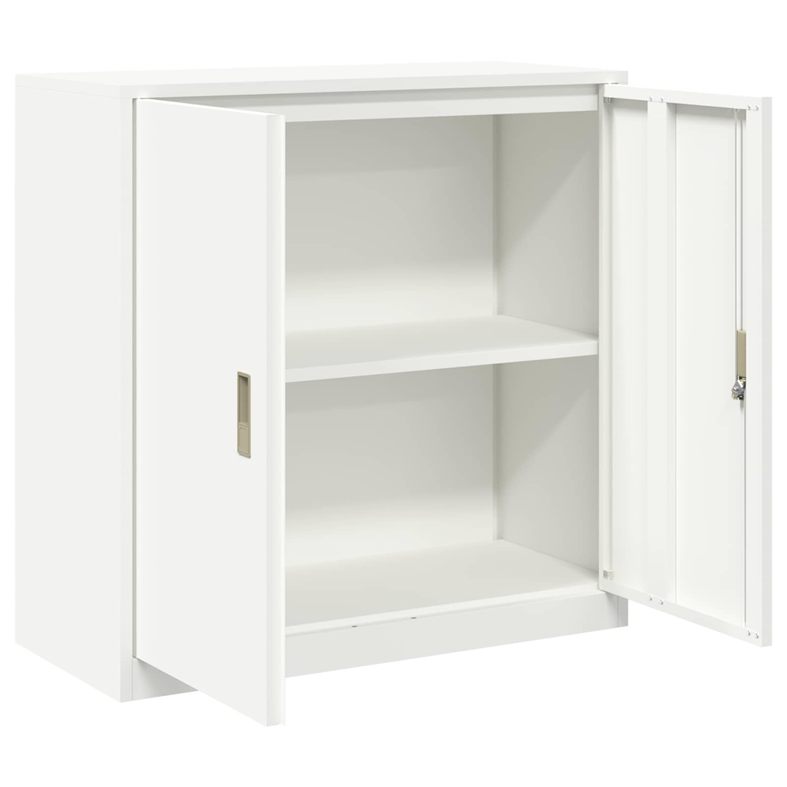 Armoire de rangement de bureau blanche 90 x 40 x 90 cm en acier avec portes verrouillables pour une organisation efficace et un rangement sûr des documents