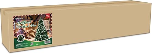 Miniatura 7 de Unomor Árbol de Navidad artificial, árbol de Navidad de pino predecorado de 7 pies con bayas rojas, conos de pino, base de metal para decoración