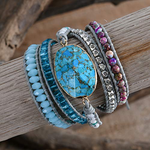 Image of YGLINE Natural Stone Bracelet 5 Wraps Bracelet Handmade Blue Color Boho Bracelet for Women Bracelet