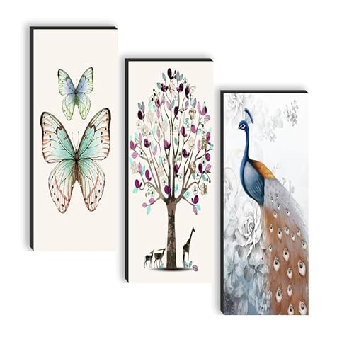 SAF paintings set of 3 Peacock And Butterfly UV textured self adeshive wall painting for home decoration SANF-SJ80