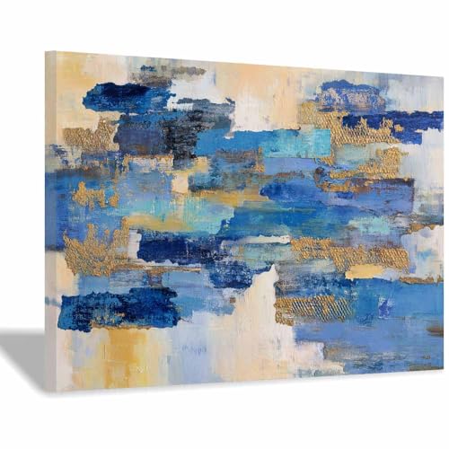 Impression peinture bleu-or de haute qualité avec cadre moderne