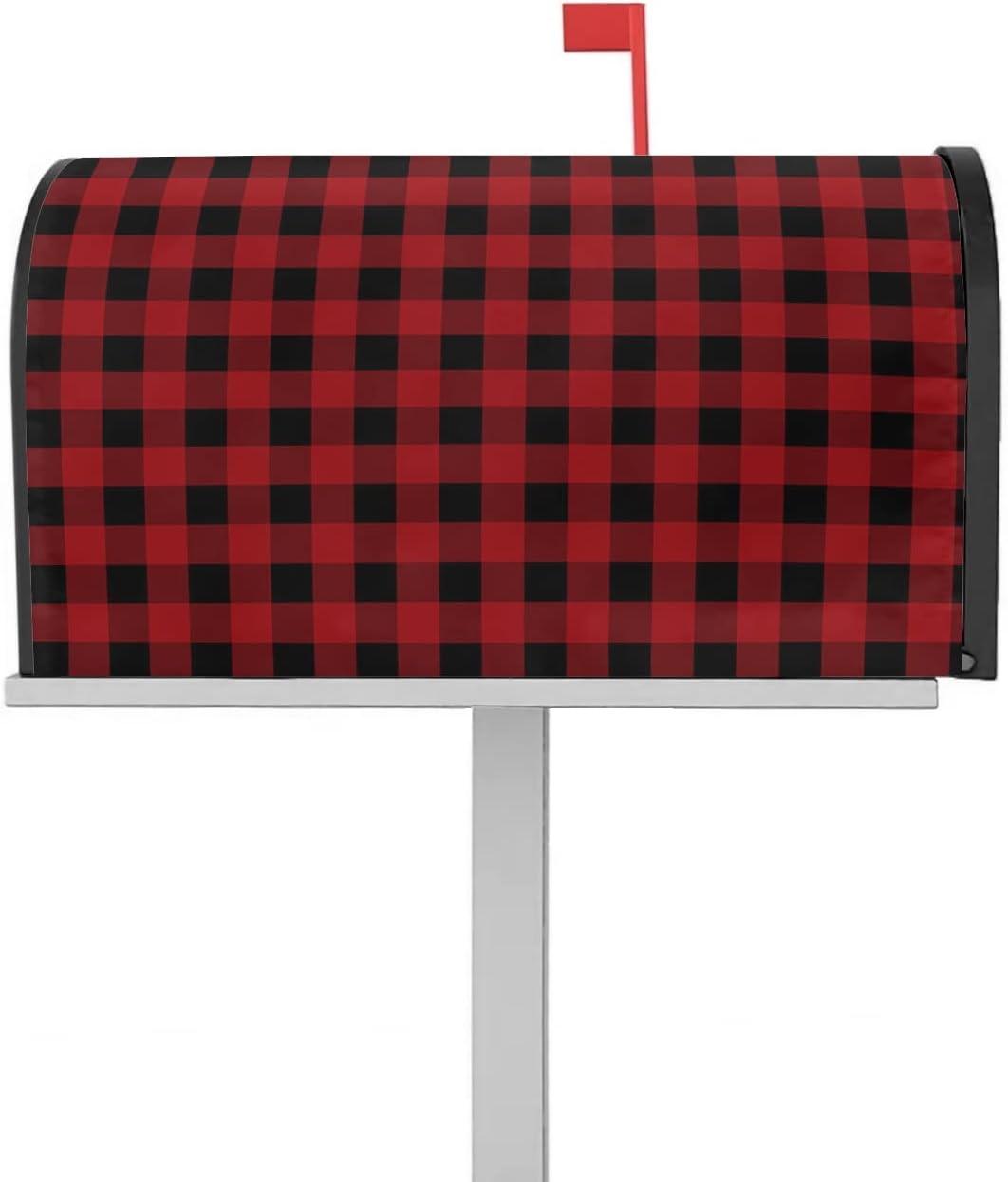 Black and Red Buffalo Check Mailbox Covers Magnetic Standard Size, Decorative Post Letter Numbers Box Wrap Decoration Covers Accessories for Garden Yard Outdoor Décor, 21.7"x18.5"