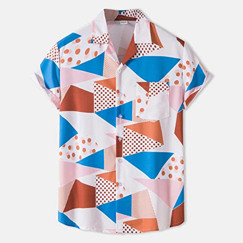 Chemise hawaïenne pour hommes à col cubain et imprimé géométrique