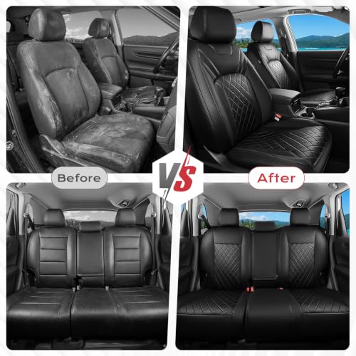 Image of Coverado Upgraded Leather Car Seat Covers Full Set, Custom Fit Honda CR‑V 2023‑2026 EX EX‑L LX Sport Sport‑L Sport Touring, Waterproof Wear‑Resistant Seat Protector, Black