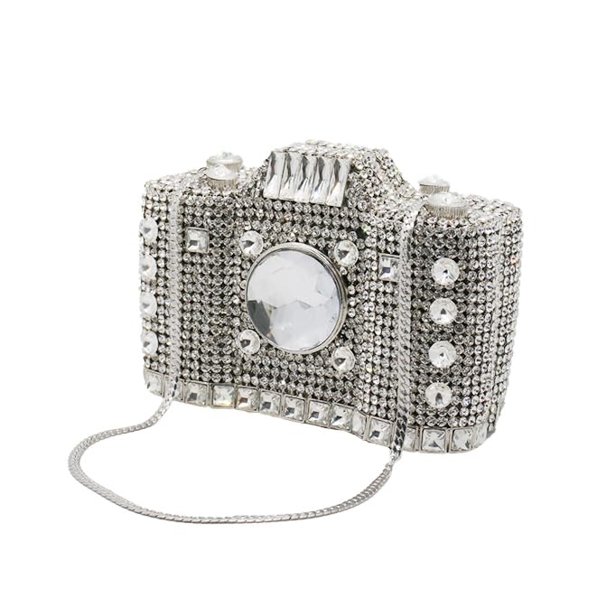 Image of UMREN Novelty Crystal Camera Shaped Clutch Purse for Women Sparkly Rhinestones Evening Clutch Bag Glitter Bridal Prom Handbag