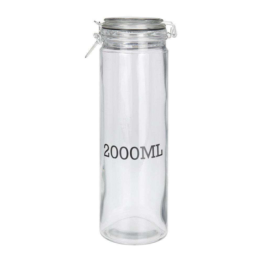 2L Airtight Glass Food Storage Jar with Clamp-Top Lid | 32cm Tall Clear Round Canister, Cereals Storage Container | Kitchen/Pantry Storage & Organisation | 10cm Wide Pasta Jar, Flour Canister
