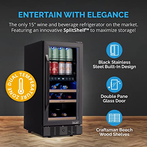 Newair NWB057BSD0 24 Inch Wine And Beverage Refrigerator, 13 Bottle And 48 Can Dual Zone Drink Cooler, Black Stainless Steel Built-In Beer And Wine Cooler Refrigerator thumb #1