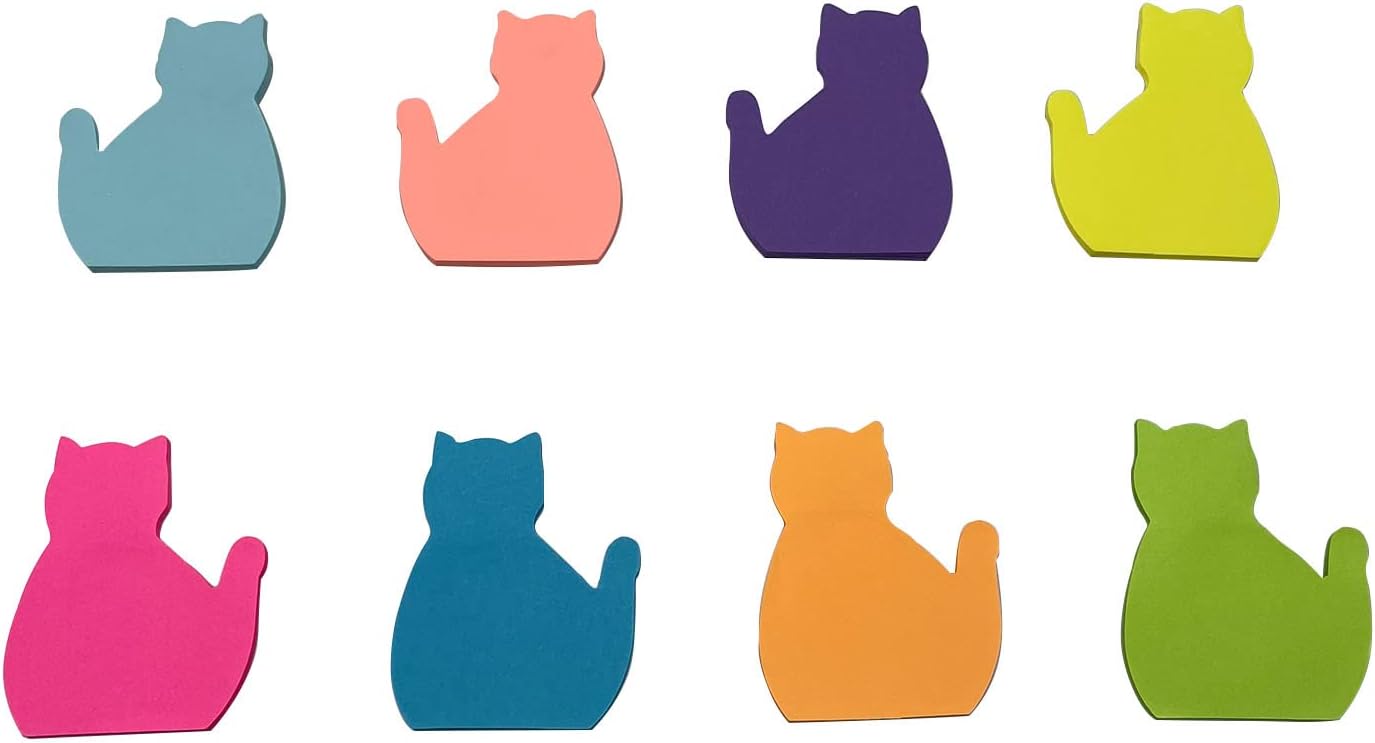 Nicepaper Cute Prostrate Cat Sticky Notes,240Sheets/Pack,8 Bright Colour Pastel Self-Sticky Notes,Cat Lovers Gifts,A Pack of 8, Idea Gift for School Family and Office