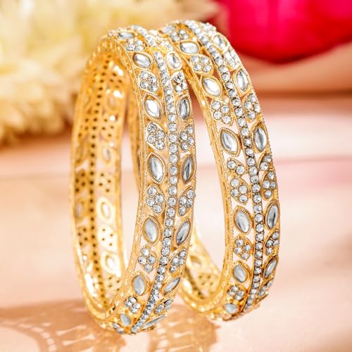 Image of Rubans Bangles Set of 4 American Diamond Zirconia Stylish Trendy Jewellery Gift for Women & Girls