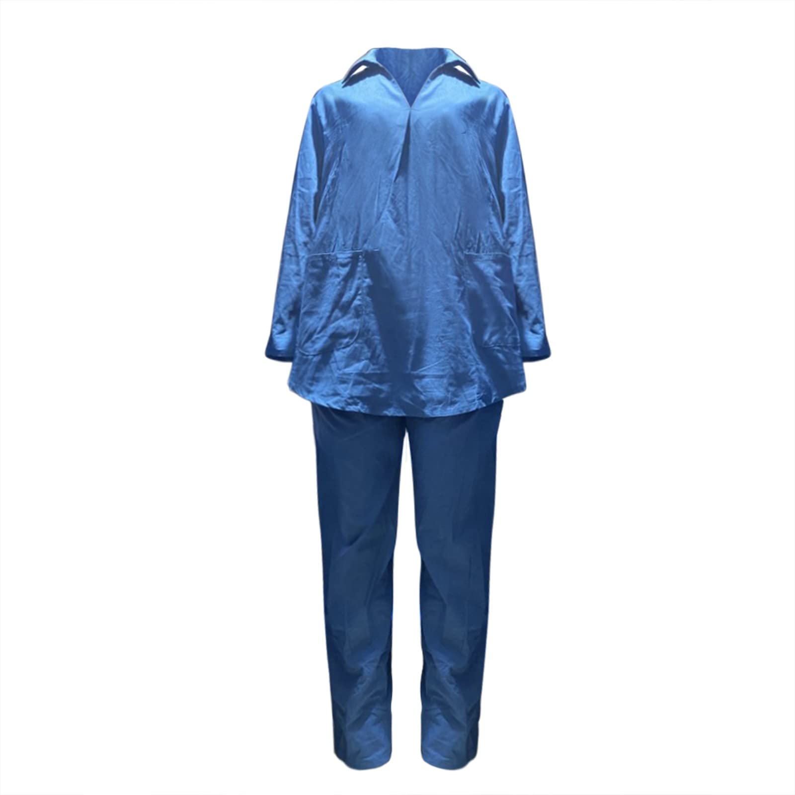 Completo Donna Estivo Elegante,Abito da Donna in Cotone alla Moda, Grande, Irregolare, a Maniche Lunghe, Pantaloni a Gamba Larga, Abito a Due Pezzi Salopette Donna Estiva XS