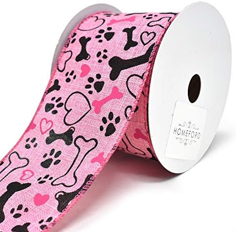 Homeford Doggy Paws and Bones Wired Linen Ribbon, 2-1/2-Inch, 10-Yard (Pink) image 4