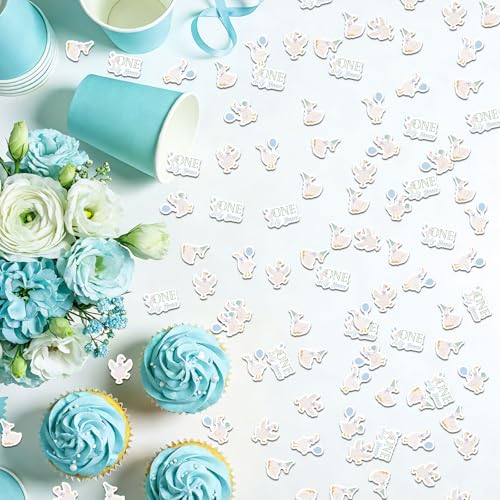 Image of 200Pcs Goose Confetti One Silly Goose 1st Birthday Table Scatters Blue Green Balloon Bow Gift Box Farm Animal Table Decorations for Boys First Birthday Party Supplies