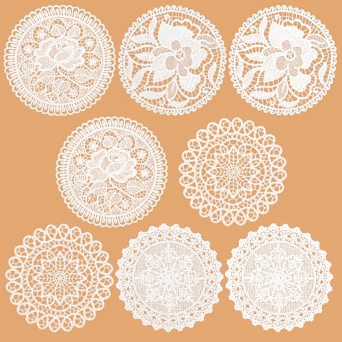 Classicseali 8pcs Lace Doilies, White Lace Doilies for Tables, 6.5 In Vintage Round Table Doilies, Rustic Table Placemat Decoration for Farmhouse Tables, Rustic Kitchen, Wedding Decoration