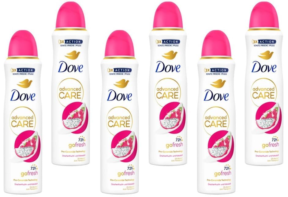 TopDealMile – Desodorante en spray Dove Advanced Care go Fresh. Desodorante en espray de fruta de dragón y coco, 6 x 150 ml
