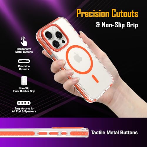 Image of Zapcase Crystal Clear Back case for iPhone 15 Pro | PC Back | TPU Bumper with Inner Rubber Grip | Metal Camera Guard Bezel | Metal Buttons | Scratch Resistant Cover | 2 Layer Edge Protection | Orange