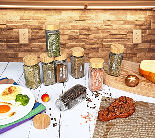 24 Glass Spice Jars With Label Set Bamboo Shaker Lids & Funnel, Kitchen Airtight Sugar Packet Holder Storage Jars With Lid, Spices & Seasonings Sets Organizer Spice Containers, Glass Jar Food Canister #TOP7