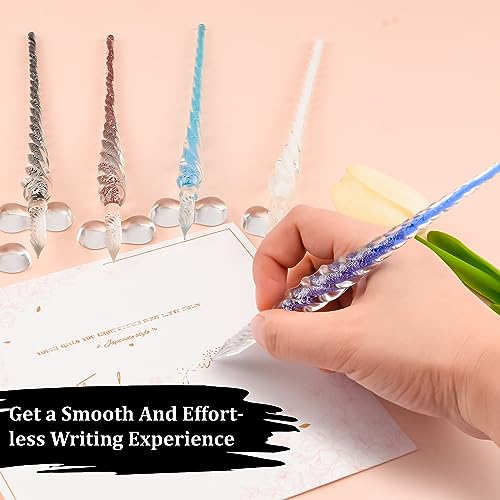 WANDIC Handmade Stained Glass Dip Pen, 5Pcs 7.2'' Colorful Crystal Pen Kit with Holders Rainbow Crystal Pen for Art Signature - Image 4