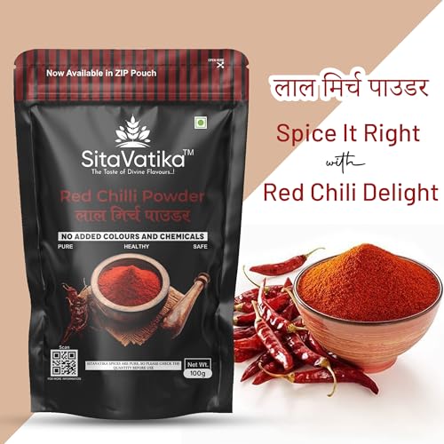 Image of Sitavatika Natural Red Chilli Powder 300gm No Added Colours and Chemicals with Good Spicy Taste and Colorful Spices Lal Mirch Powder for Spicing Up Food Pack of 3 x 100gm