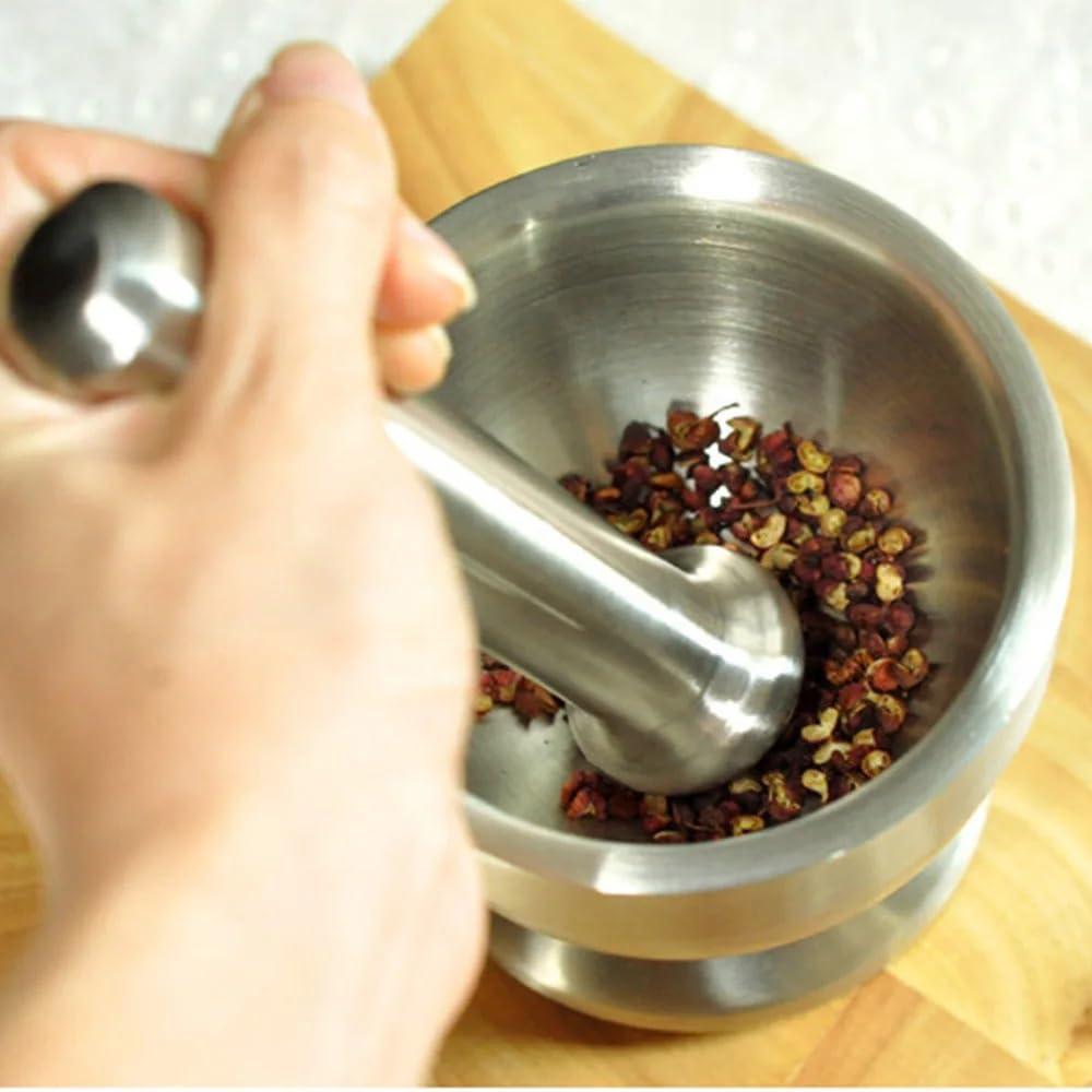 Mortaio Con Pestello Mortaio in acciaio inox, pestello, for aglio, macina spezie, farmacia, ciotola for erbe aromatiche, frantoio, utensile da cucina