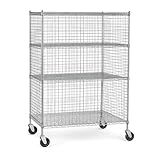 Mobile Chrome Wire Security Storage Cage Kit, Commercial Security Metal Roll Cage Kit with Shelves (18' W x 60' L x 69' H)