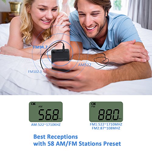 Pocket Small Radio By Flyoukki, Personal Mini Am Fm Portable Digital Tuning Transistor Radios With Best Reception, Earphones, Lanyard And Rechargeable Battery For Walking Jogging Exercising (Black) #TOP4