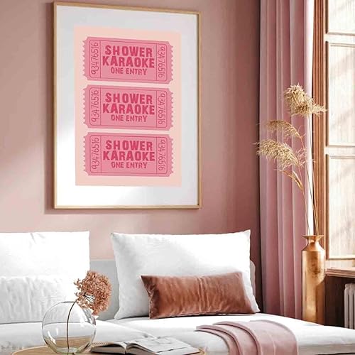 Miniatura 7 de Póster de ducha de karaoke, arte de pared con boletos de karaoke, arte de pared retro rosa, cuadros estéticos de color rosa, de moda, retro,