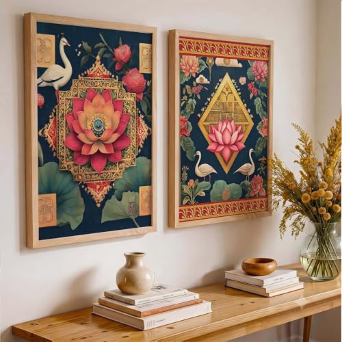 Image of kotart - Wall Art Madhubani Paintings for Living Room Pichwai Art Painting for Wall Decoration Poster With frames Paintings Home Decoration Indian Home Decor Frames set of 2 (6, (35x37 Inch), Framed)
