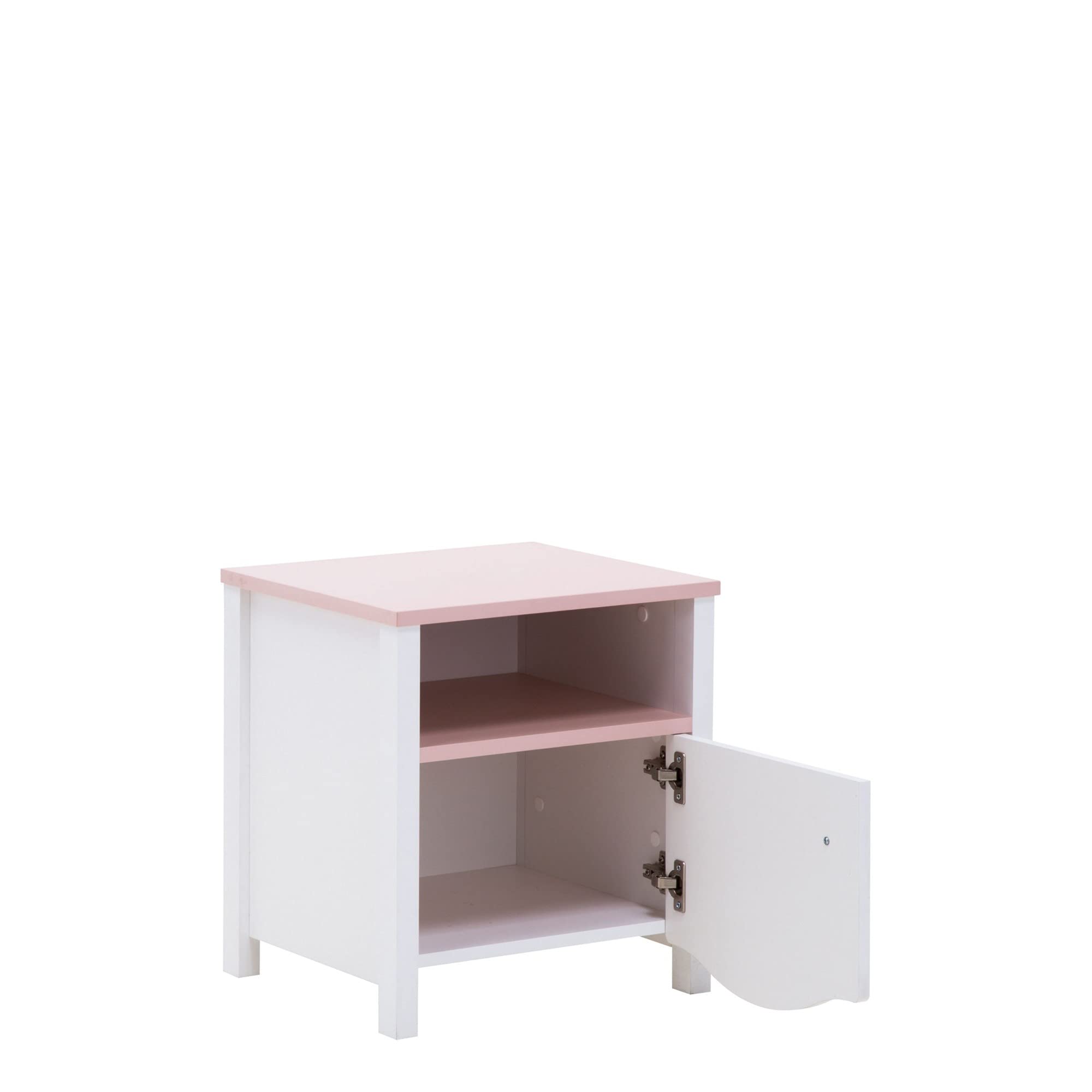 Furniture24 Nachttisch MIA MI07 Nachtschrank Nachtkästchen mit Tür und Schublade Weiß/Rosa Mädchenzimmer Kinderzimmer