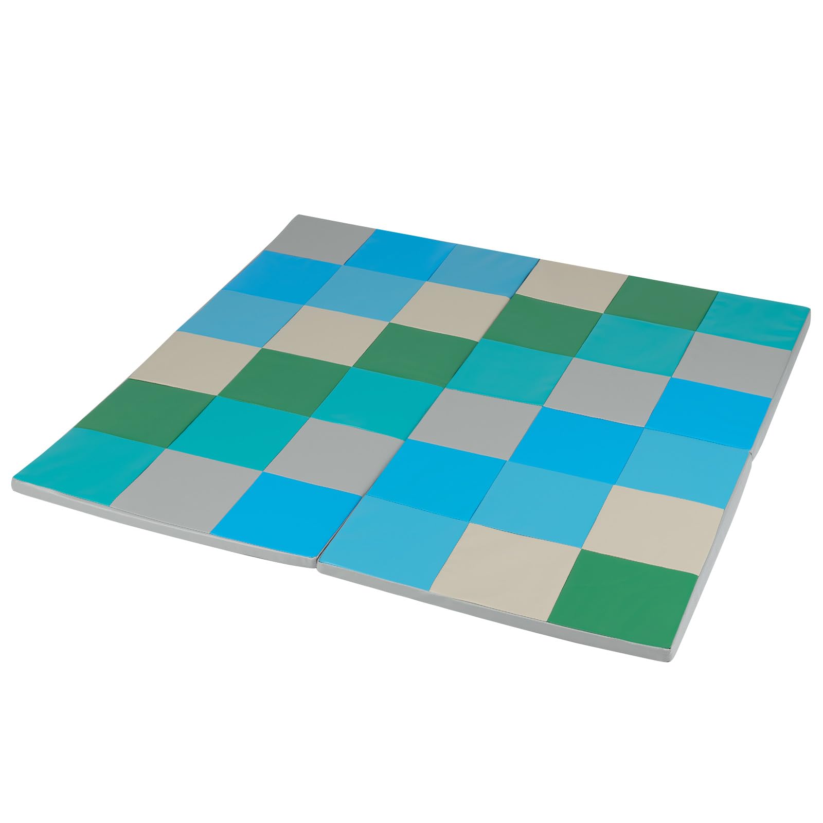 RELAX4LIFE Tappeto Gioco Bambini per Gattonare a 2 Pezzi, Tappeto per Neonati da Terra Pieghevole con Base Antiscivolo e Cerniera, Tappetino Imbottito in Finta Pelle per Bambini Primi Passi (Blu)