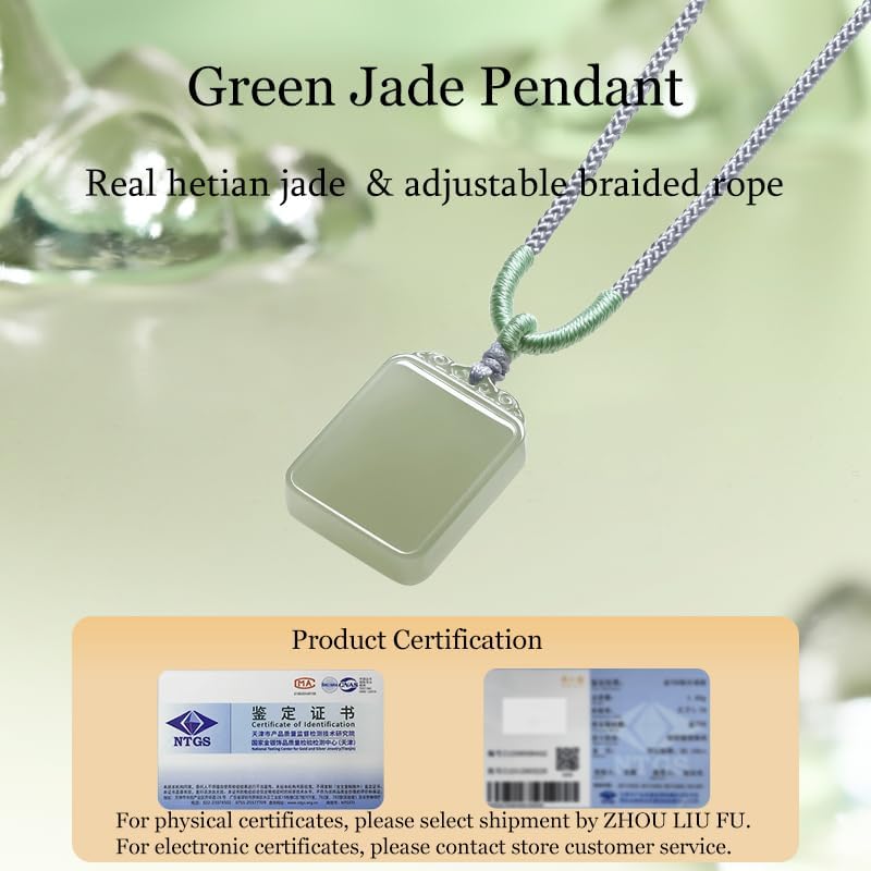 Real Natural Green Jade Pendant Necklace for Women Men Genuine Nephrite Jade Necklace Square Gemstone Healing Pendants Adjustable Handcrafted Jewelry Gifts for Her Birthday Anniversary 25.6-29.5"(65-75cm) Y0414291 - Image 4
