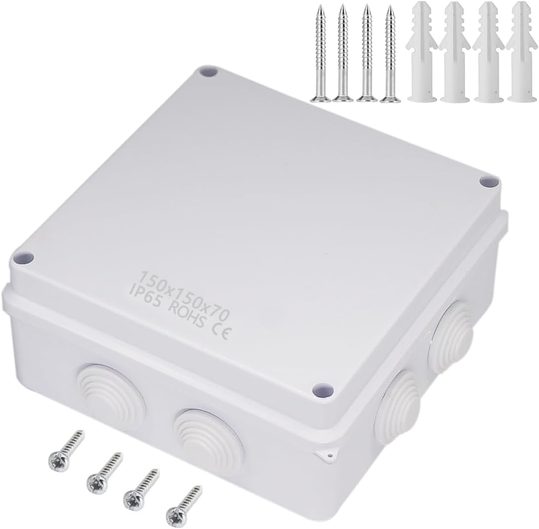 Zulkit Junction Box ABS Plastic Dustproof Waterproof IP65 Universal Electrical Boxes Project Enclosure White 5.9 x 5.9 x 2.8 inch (150 x 150 x 70mm)