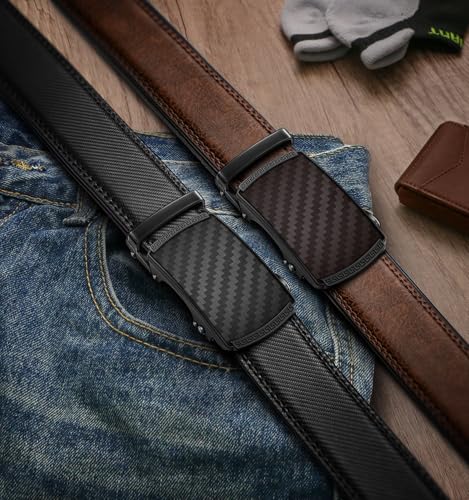 Image of BULLIANT Men's 2-Pack Ratchet Leather Belt Trimmable 1 3 /8 inch-Gift Boxed