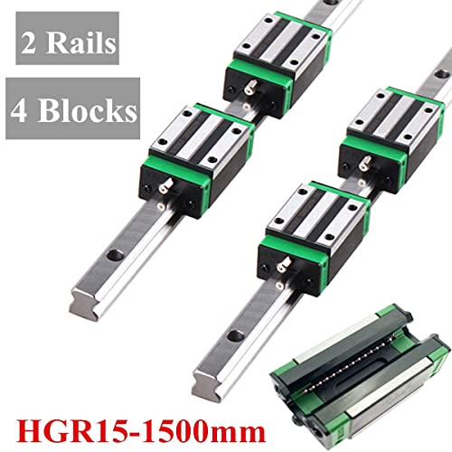 HGR15 Rail de guidage linéaire 1500 mm + 4 blocs de roulement - Glissière linéaire de précision pour routeurs CNC à faire soi-même, tours, fraises - Système de contrôle de mouvement haute performance