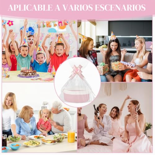 Miniatura 7 de Vidstw Präsentkorb Leer Incluye Bolsa Embalaje Y Cinta Cesta Para Regalo Hecho De Algodón Cesta De Regalo Vacía Con Asas Cajitas Organizadoras Para Pascua Baby Showers Navidad Rosa Blanco