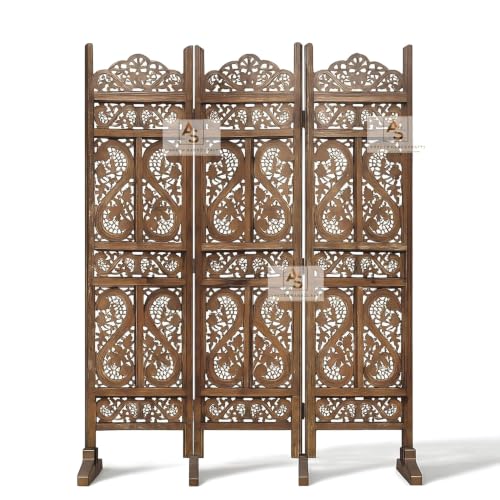Image of Wooden Partition for Living Room,Divide Wall Room Divider Screen Separator, Wall Panel Divider for Hall | Bedroom |Office | Puja Room | Restaurant S Design 3 Panel with Stand