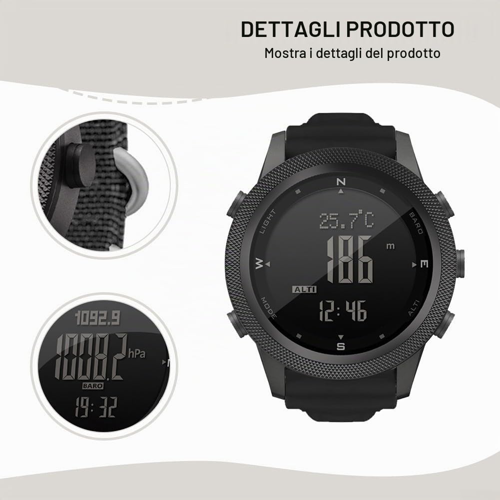 Orologio Sportivo Digitale per North Edge AP46 Tattico da Uomo Impermeabile Leggero con Termometro e Contapassi Retroilluminato per attività All'aperto Escursionismo Fitness
