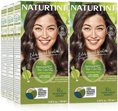 Naturtint Permanent Hair Color 5N Light Chestnut Brown (Pack of 6), Ammonia Free, Vegan, Cruelty Free, up to 100% Gray Coverage, Long Lasting Results