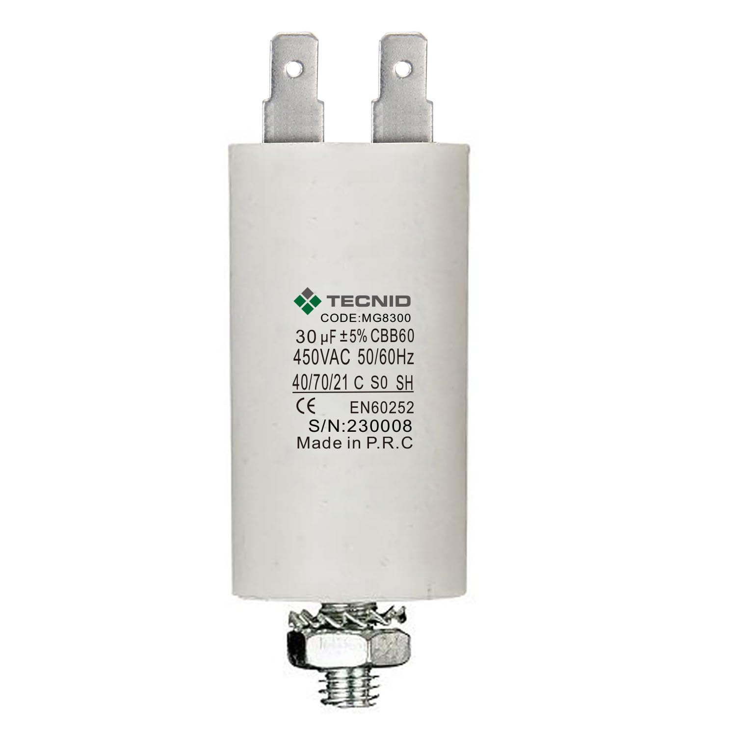 Condensador de arranque 450V 30µF 4 pines M8 para motores eléctricos