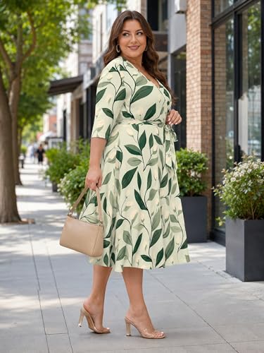 Image of PinkPatty Women's Plus Size Maxi Dress Print 3 /4 Sleeves V Neck Party Sundress Wedding Guest Dresses