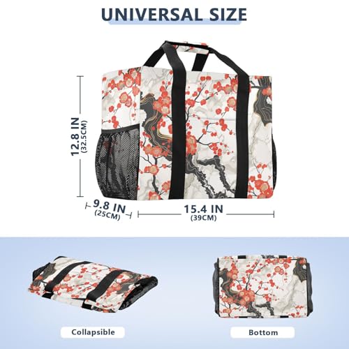 Marble Wintersweet Plum Blossom Red Utility Tote Bag Collapsable Beach Bag Tote Waterproof Reusable Bags For Groceries Canvas Totes Bags For Car3
