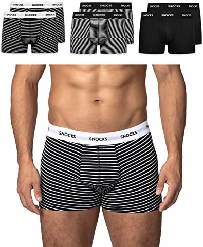 Snocks Boxershorts Herren aus Bio-Baumwolle, 6er Pack Schwarz Gestreift