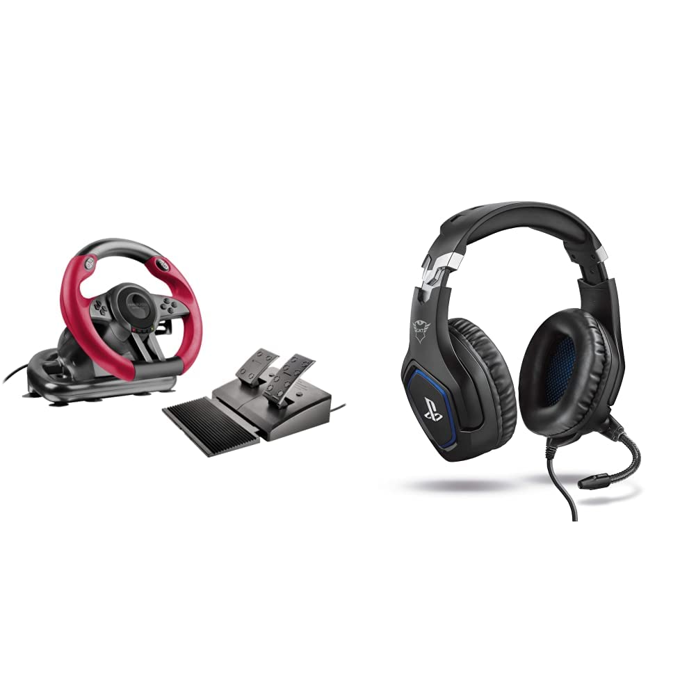 Speedlink TRAILBLAZER Racing Wheel - Volante da gioco per PS3/PS4, Xbox Series X/S/One e PC, nero-rosso & Trust Gaming GXT 488 Forze Cuffie PS4 e PS5 con Licenza Ufficiale PlayStation, Over-Ear